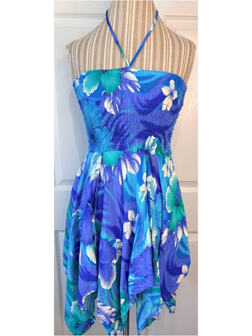VTG Y2K Hawaiian Tie Dye Handkerchief Hem Fairy Whimsygoth Mini Dress Size M/L